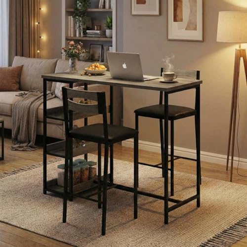 GarveeHome Dining Table Set for 2, Wood Table with Upholstered Chairs