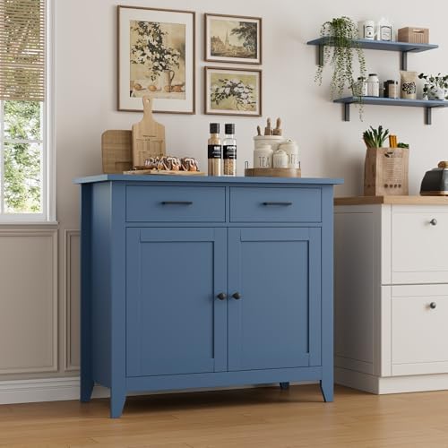 HORSTORS Farmhouse Kitchen Storage Cabinet, Small Buffet, Coffee Bar, Blue