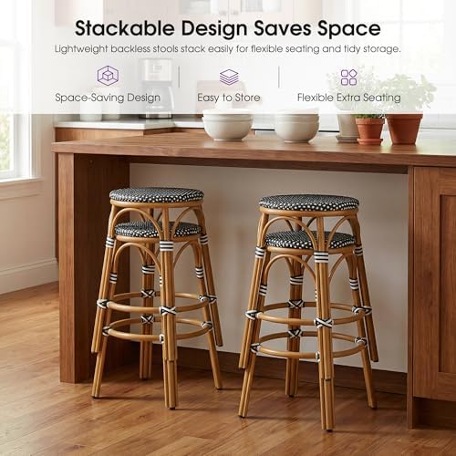 PURPLE LEAF Extra-Wide Bar Stools French Bistro 29" Round 2 PCS, Black