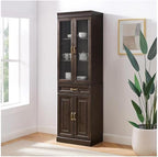 HomeStock Renaissance Refinement Stanton Glass Door Kitchen Storage Pantry Cabinet - 14.5" D x 23.75" W x 78" H, Durable, Adjustable Shelf, Floor Mountable, Rectangular