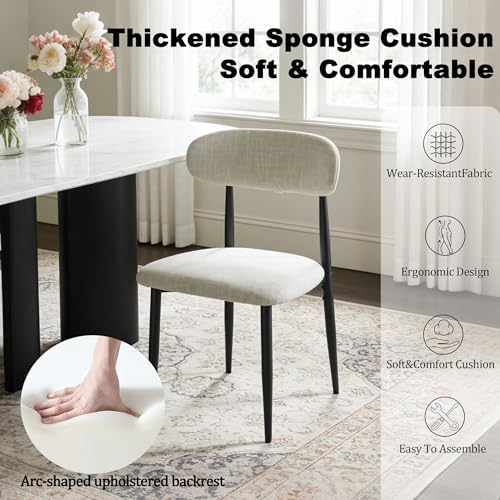 FREKEN Modern Upholstered Dining Chairs Set of 2, Mid-Century Metal Frame Lin...