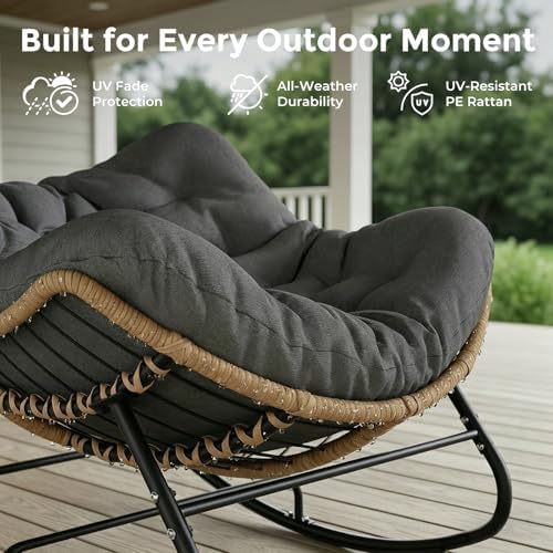 SWITTE Outdoor Rocking Papasan Chair with Thick Cushion, Dark Gray | Oversize...