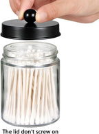 Amolliar Apothecary Jars Bathroom Storage Organizer - Cute Qtip Dispenser Holder Vanity Canister Jar Glass with Lid for Cotton Swabs,Rounds,Bath Salts,Makeup Sponges,Hair Accessories/Black（2 Pack）