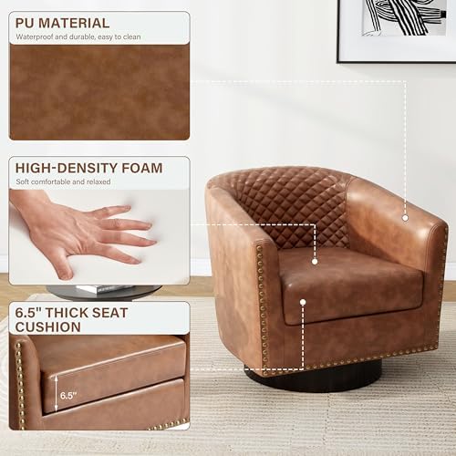 Pia Ricco Swivel Barrel Accent Chairs Set of 2, 360° Swivel Round Single Sofa...