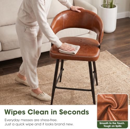 26" Counter Height Bar Chairs Set of 4, Padded Island Chairs, Brown