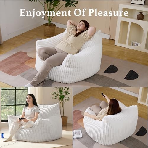 Giant Plush Bean Bag Chair for Adults with Armrests - Oversized Comfy Beige B...