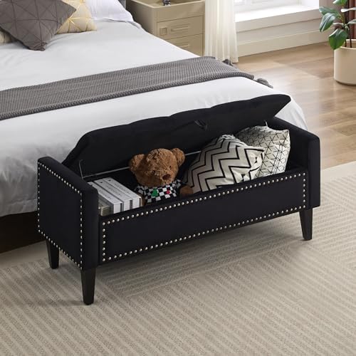 WUTUTUEE 47" Velvet Storage Bench, Upholstered Bed Bench with Storage, E...