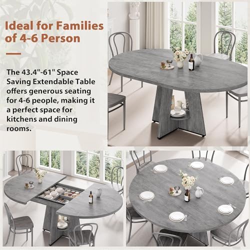 Extendable Dining Table, Round Kitchen Dining Room Dinner Table with for 4 6 ...