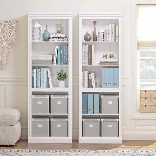 Spirich White Bookshelf, 5-Tier Tall Bookcase with Adjustable Shelves