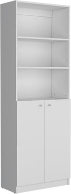 Kitchen Pantry Cabinet,Wooden Cupboard Credenza Cabinet with 3 Open Shelves & 2 Doors,Freestanding Kitchen Hutch Organizer for Dining Room,Living Room,White