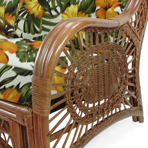 Malibu Lounge Set of 4: 2 Natural Rattan Wicker Chairs, Three-Seater Sofa wit...