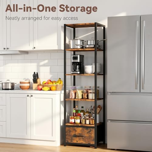 Housolution 6 Tier 60.6" Tall Bookshelf with Storage and LED Light, Brown