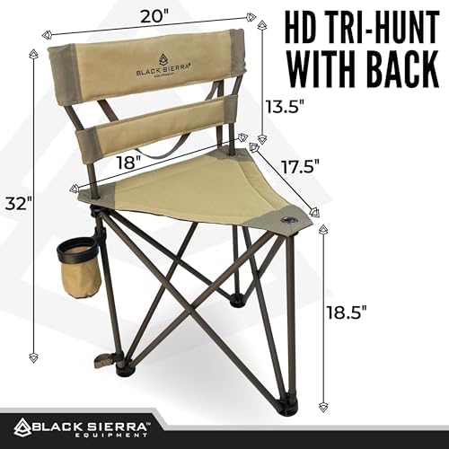 Black Sierra Folding Hunting Chair w/Backrest & Cup Holder, Portable,300 lb