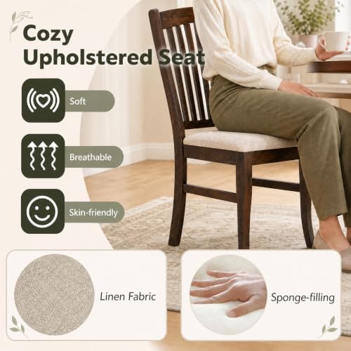 GOFLAME Wooden Dining Chairs Set of 4, Fabric Upholstered Kitchen Chairs with...