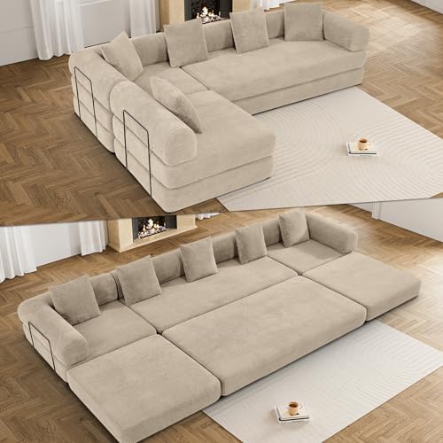 DAMAIFROM Convertible Sleeper Sofa Bed Floor Couch, Light Brown | 158" C...