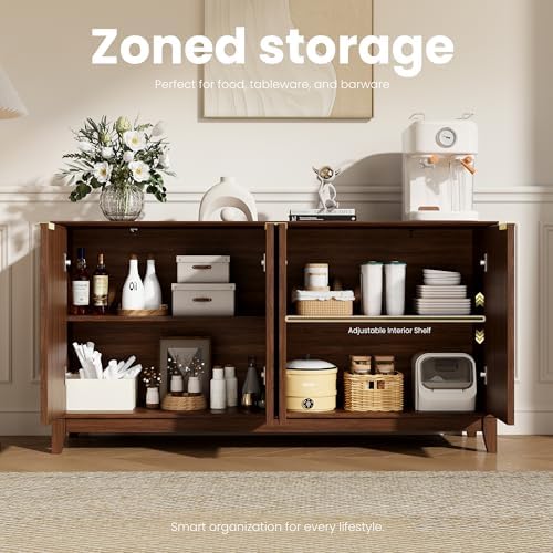 MALOL Fluted Sideboard Buffet Cabinet with Storage, 59" Wood Buffet Tabl...