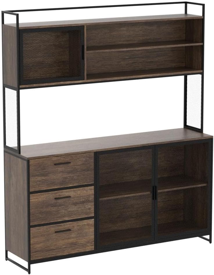 AIEGLE Large Kitchen Hutch Storage Cabinet, Pantry Cabinets with Hutch, Metal...