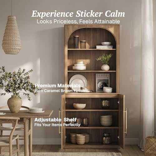 BELLEZE 72" Modern Wood Bookshelf with Arched Doors,Tall Storage Cabinet...