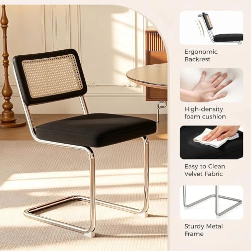 Rattan Dining Chairs, Velvet Fabric Dining Chairs Set of 4