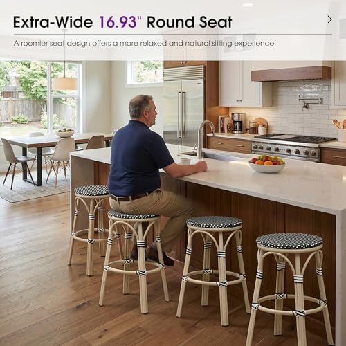 PURPLE LEAF Bar Stools 29" Round French Set of 2 Backless, Black | White...
