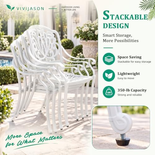 VIVIJASON 5-Piece Patio Furniture Dining Set, All-Weather White Cast Aluminum...