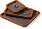 Wooden Jewelry Display Tray Rounded Rectangle Ring Showcase Stackable Elegant Bracelet Watch Jewelry Organizer for Personal Use and Commerce (Gray, Large-W 7'' x H 0.6'' x L 7.9'')