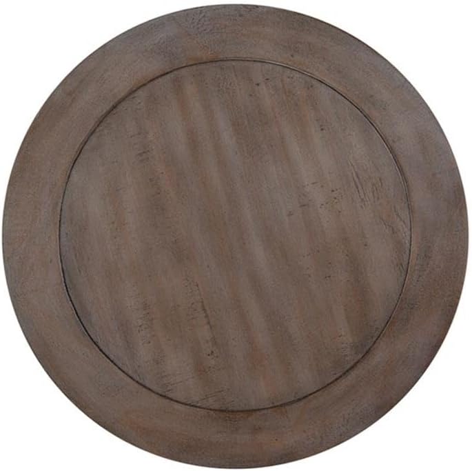 BOWERY HILL Round Wood Accent End Table, Dovetail Gray Finish, Weathered Bron...