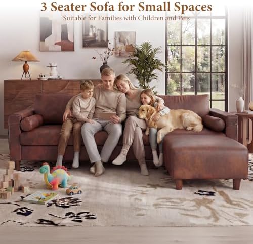 Vesgantti 100" L-Shaped Faux Leather Sectional Couch, Wide Seating, Coco...