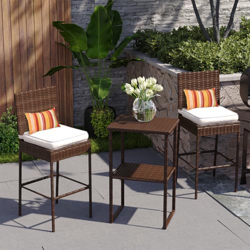 Sundale Outdoor Wicker Bar Stool Set of 2, 29 Inch Seat Height Patio Stool