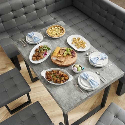 XIAO WEI 72" Corner Dining Table Set for Small Spaces, Modern Grey