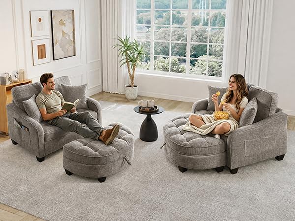 Oversized Chair and A Half, Chenille Tufting Accent Cozy Reading Sofa Chair w...