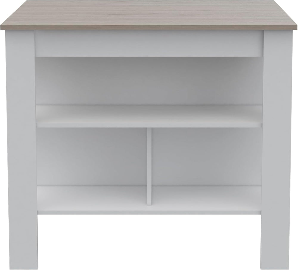 Kitchen Island with Three Shelves and Four Legs - Light Gray/White | Three sh...