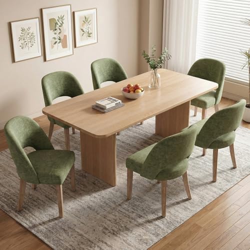 Wooden Dining Chairs Set of 4, Green Chenille Kitchen Dining Chairs | Modern ...