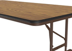 Correll Heavy Duty Adjustable Height Utility Folding Table, Melamine Top, USA Made, Strong Steel Apron, 30"x72", Medium Oak Top Brown Edge