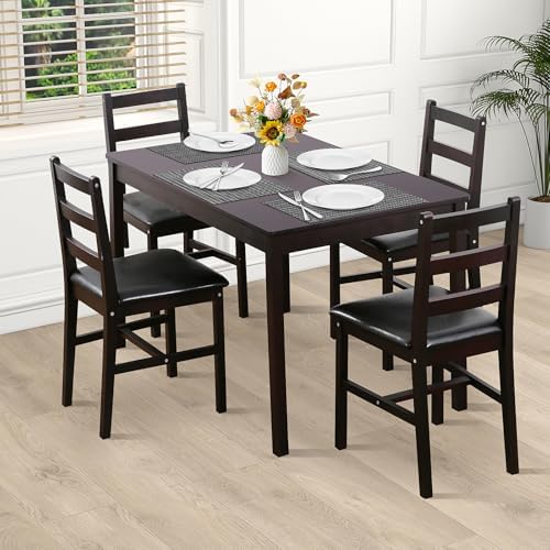 Kitchen Table Set 5 Piece Dining Table Set Sturdy Wooden Square Table and Cha...