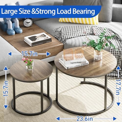 aboxoo Coffee Table Nesting Side Round Table Set of 2 End Table with Sturdy M...