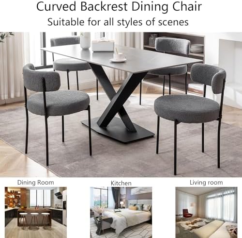 Cinxzar Grey Boucle Dining Chairs Set of 6, Upholstered Dining Room Chairs wi...