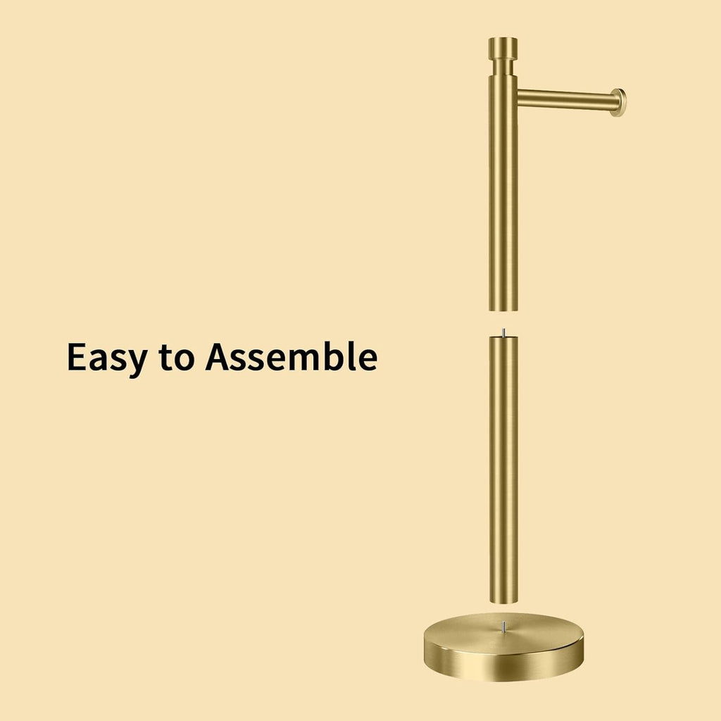 YUMORE Toilet Paper Holder Stand Freestanding, Weighted and Sturdy Stainless Steel Design with Non-Slip Cap, Gold Rustproof Tissue Roll Holder for Modern Bathroom, RV