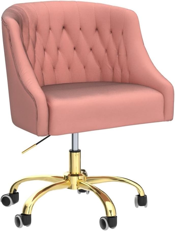 MOJAY Velvet Home Office Desk Chair, Vanity Chair with Wheels Pretty Fancy Go...