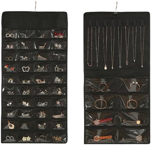 48 Pockets Double Sided Hanging Jewelry Organizer - Storage Bag for Earrings Necklaces & More
