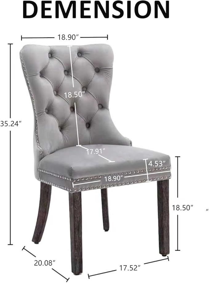 KCC Velvet Dining Chairs Set of 2, Upholstered High-end Tufted Dining Room Ch...