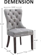 KCC Velvet Dining Chairs Set of 4, Upholstered High-end Tufted Dining Room Chair with Nailhead Back Ring Pull Trim Solid Wood Legs, Nikki Collection Modern Style for Kitchen, Light Grey