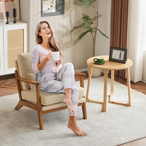 Karl home Mid-Century Lounge Accent Chair, Khaki | Wide Curved Armrest, Teddy...