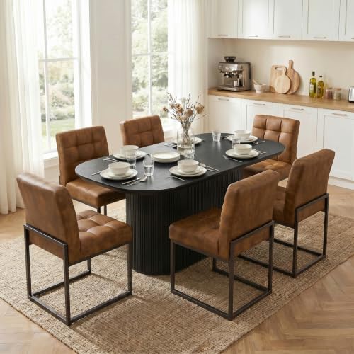GrandNoor Coffee Faux Leather Dining Chairs Set of 4, Mid-Century Modern Dini...