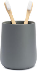 Matte Gray Toothbrush and Toothpaste Holder and Cup for Bathroom Vanity and Countertop, Round Organizer for Electric Toothbrushes, Floss, Razors, Cotton, and Mouthwash