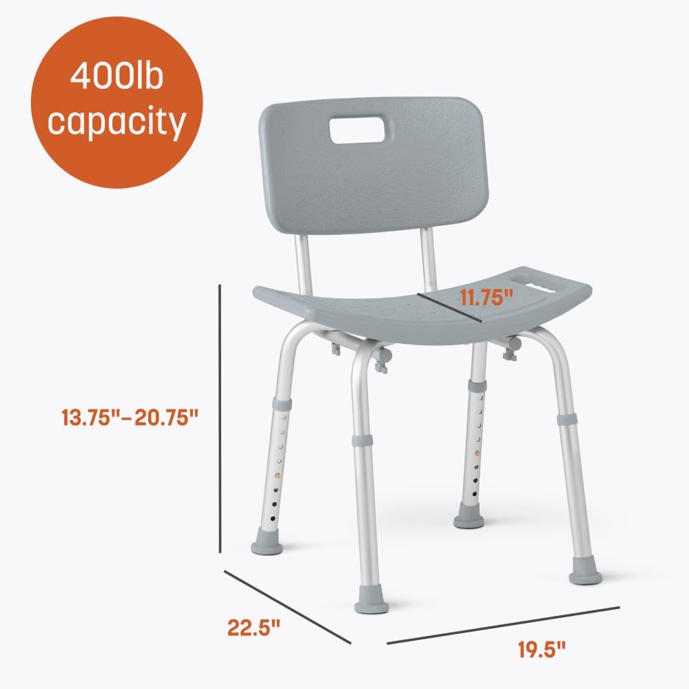 Caring Bath Chair for Seniors, Shower Seat with Back, Suction Feet, Non-Slip ...