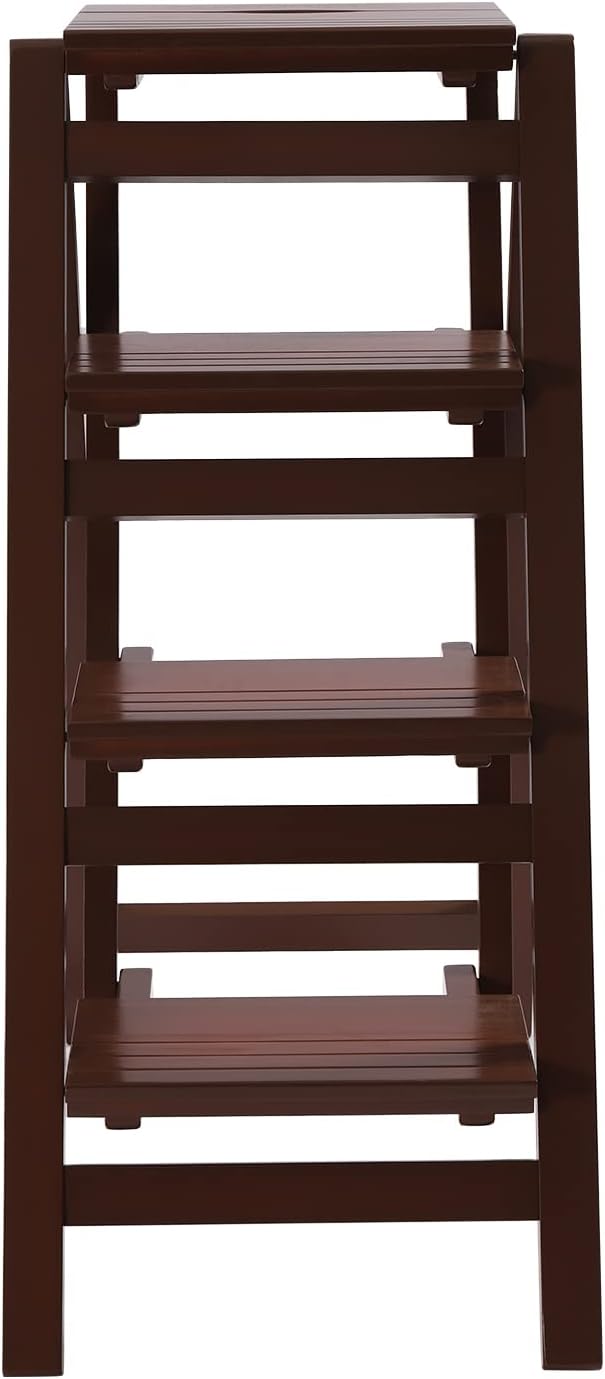 3 Step Ladder Folding Step Stool, Anti-Slip & Lightweight 3-Step Folding Portable Wooden Coffee Step Stool Counter Chair Multifunction Pine Wood Foldable Ladder for Home, Library, Capacity: 220lbs