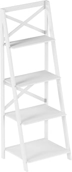 4-Tier Ladder Bookshelf - Freestanding Shelved Bookcase with X-Back Frame and Leaning Look - Display Shelves for Home or Office by Lavish Home (White)