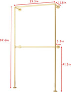 Gold Clothing Racks Wall Mount Clothes Rack, Heavy Duty Industrial Pipe Clothing Rack Retail Display Hanging Rod for Closet Storage, Laundry Room(Gold)