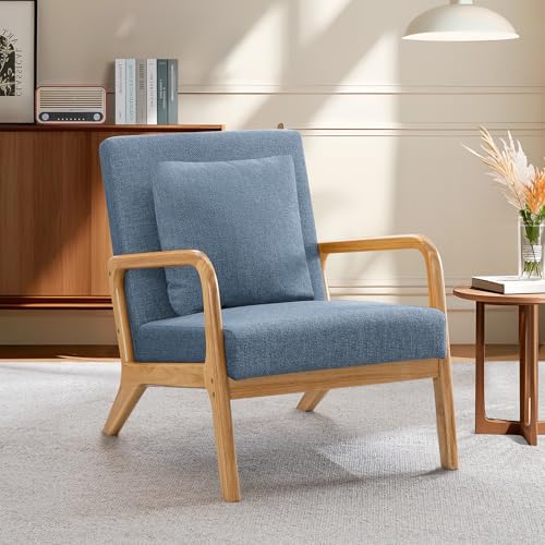 ELUCHANG Mid-Century Modern Accent Chair with Lumbar Pillow,Upholstered Armch...